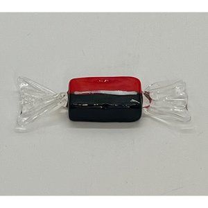 Piece of Candy Licorice, Hand Blown Glass Red, White, Black and Clear